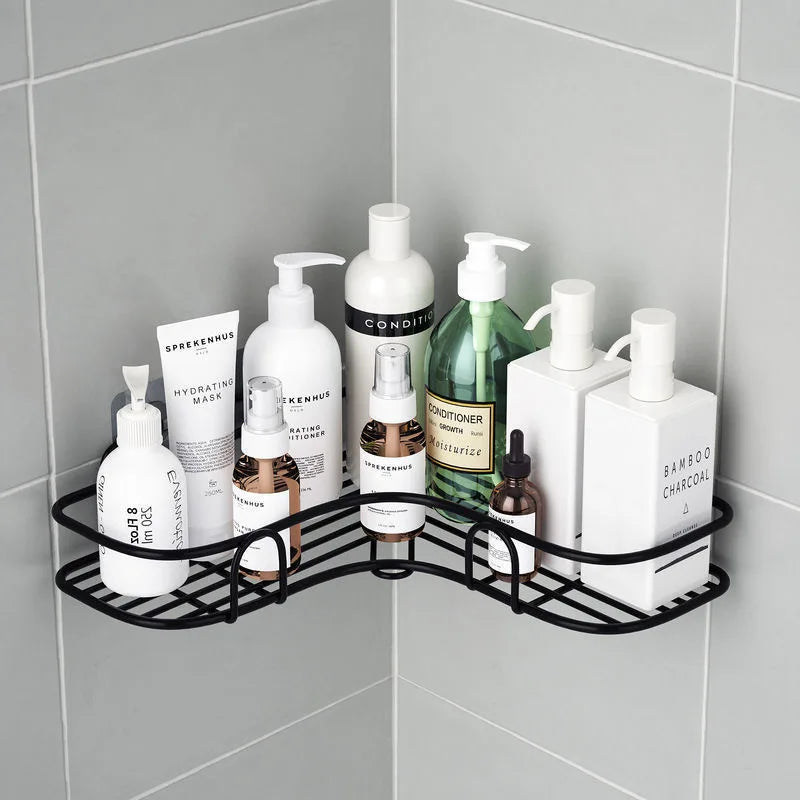 Bathroom kitchen Punch Corner Frame Shower Shelf Wrought Iron Shampoo Storage Rack Holder with Suction Cup bathroom accessories