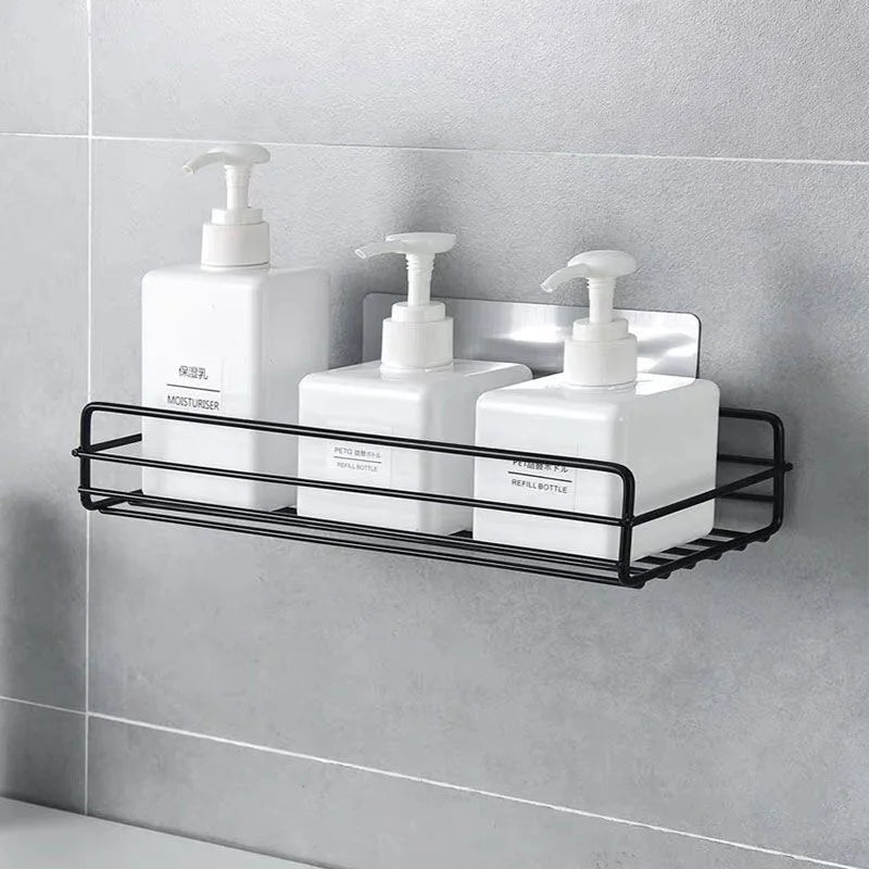 Bathroom kitchen Punch Corner Frame Shower Shelf Wrought Iron Shampoo Storage Rack Holder with Suction Cup bathroom accessories