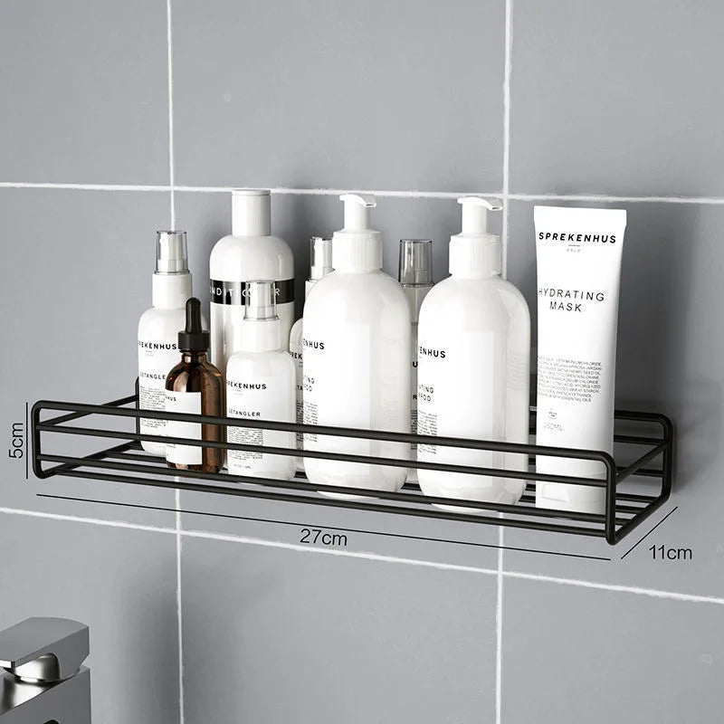 Bathroom kitchen Punch Corner Frame Shower Shelf Wrought Iron Shampoo Storage Rack Holder with Suction Cup bathroom accessories