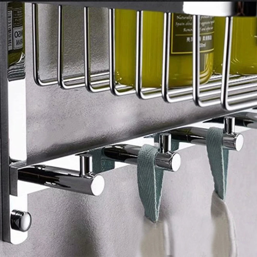 Bathroom Towel Holder Storage Rack Stainless Steel Firm Shower Kitchen Cabinet Wall Storage Organizer Rack Black,Gold,Chrome.
