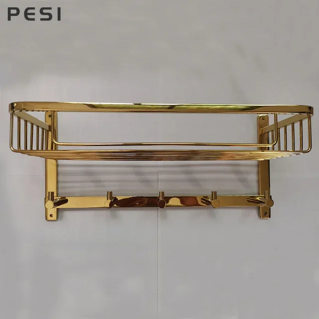 Bathroom Towel Holder Storage Rack Stainless Steel Firm Shower Kitchen Cabinet Wall Storage Organizer Rack Black,Gold,Chrome.