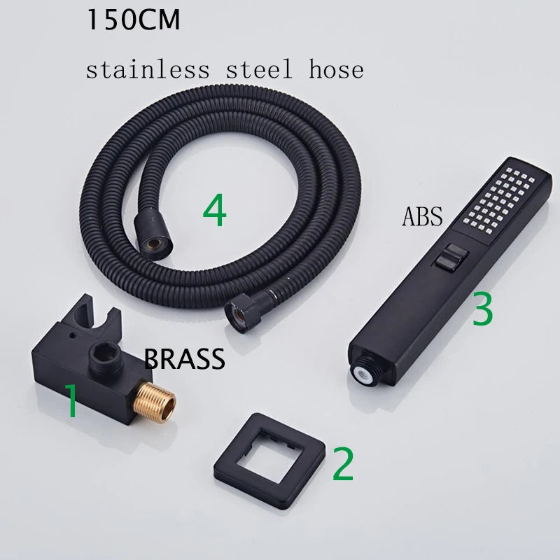 Bathroom Accessories Black Wall ABS Shower Mounting Brackets Black Shower&Spray 2 Function Handheld Sprinkler Balck 150CM Hose