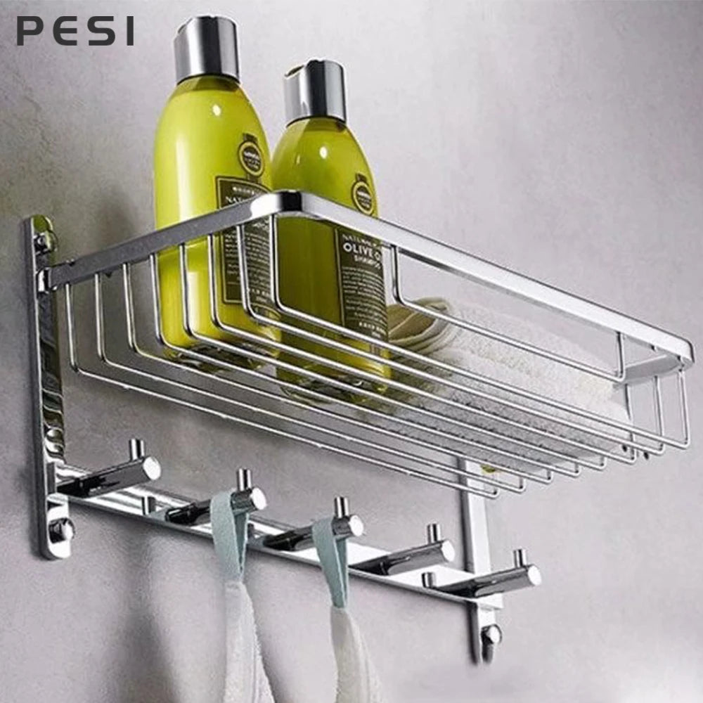 Bathroom Towel Holder Storage Rack Stainless Steel Firm Shower Kitchen Cabinet Wall Storage Organizer Rack Black,Gold,Chrome.
