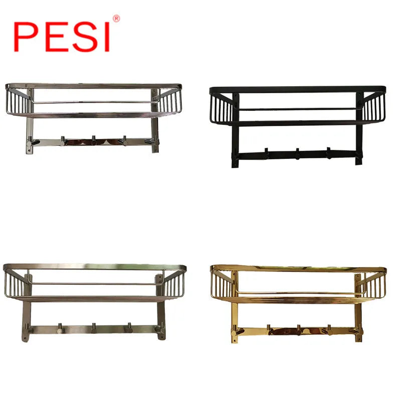 Bathroom Towel Holder Storage Rack Stainless Steel Firm Shower Kitchen Cabinet Wall Storage Organizer Rack Black,Gold,Chrome.