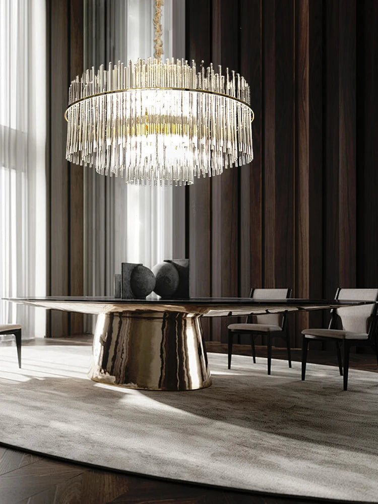 Living Room Ceiling Chandeliers Glass Rods Lamp Round Lighting Fixtures Modern Home Luxury Lustre Foyer Big Hanging Light Gold
