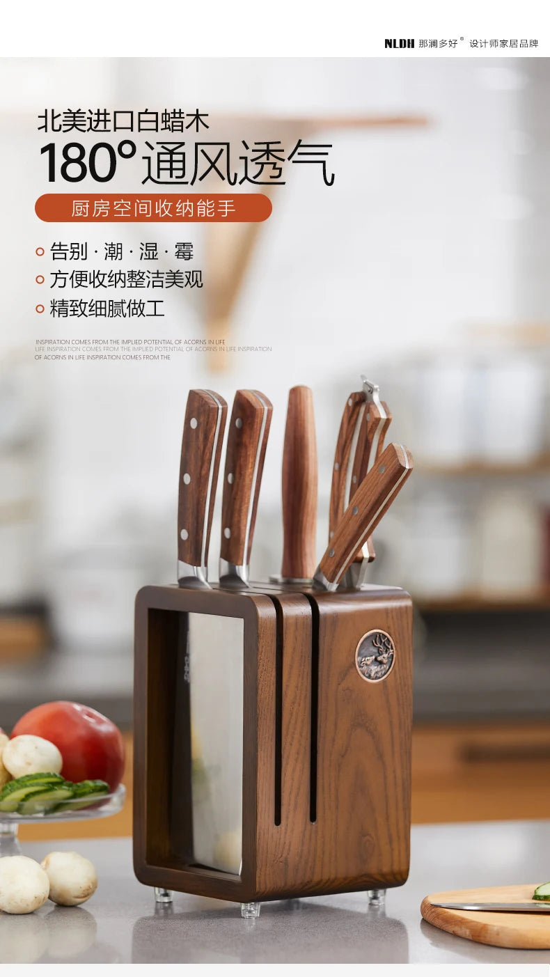 Kitchen countertop solid wood knife storage rack Household knife base Ventilation mould proof drainage knife rack knife case