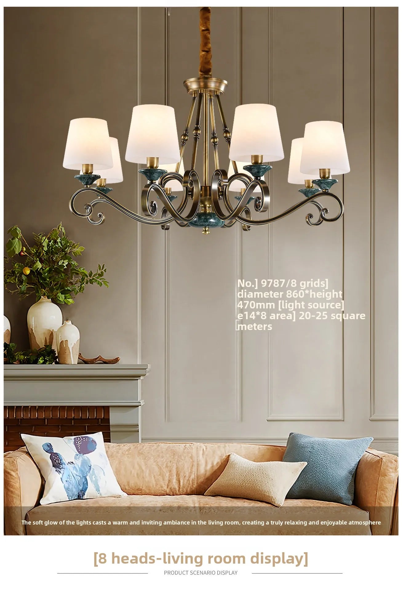 American Simple Country Living Room Bedroom Lighting Simple Pastoral Villa Hall Dining Room Light Marble All Copper Chandelier