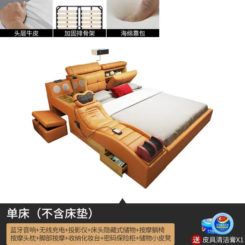 Master Girl Bedroom Double Bed Unique Queen Size Smart Multifunctional Double Bed Salon Modern Cama Matrimonial Room Furniture
