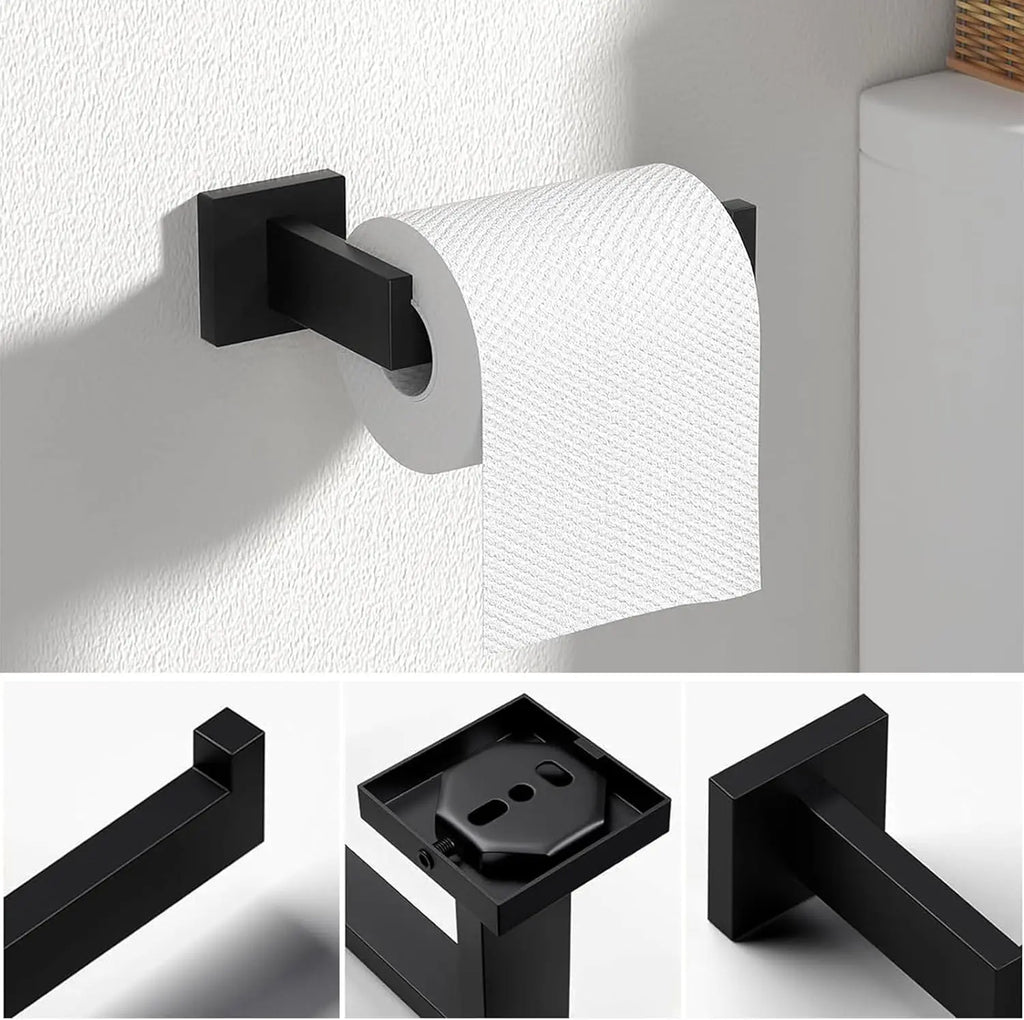 5-Piece Bathroom Hardware Set – Wall Mounted Towel Bar, Robe Hook, Shelf and Tissue Paper Holder for Bathroom Accessories
