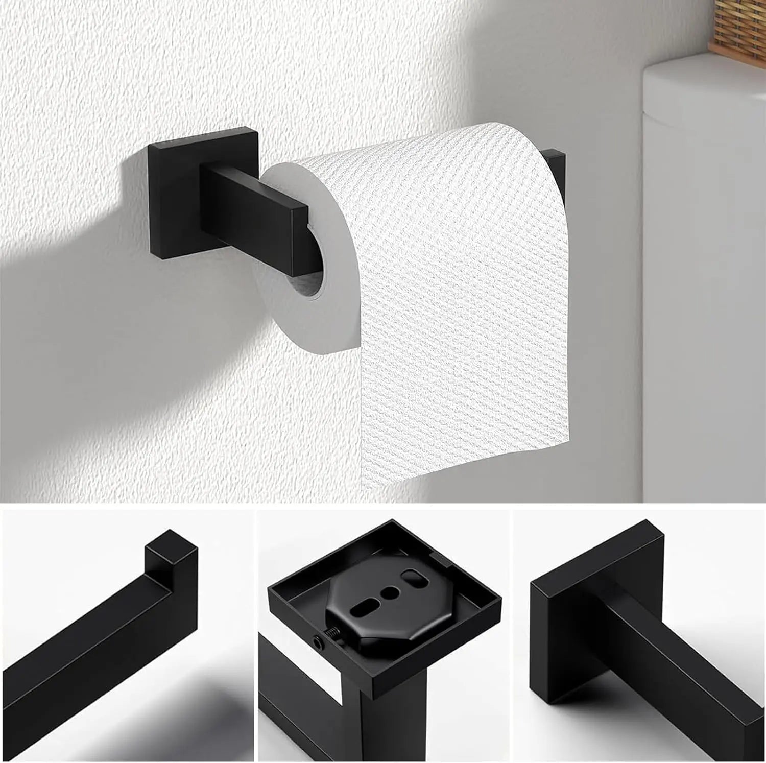 5-Piece Bathroom Hardware Set – Wall Mounted Towel Bar, Robe Hook, Shelf and Tissue Paper Holder for Bathroom Accessories