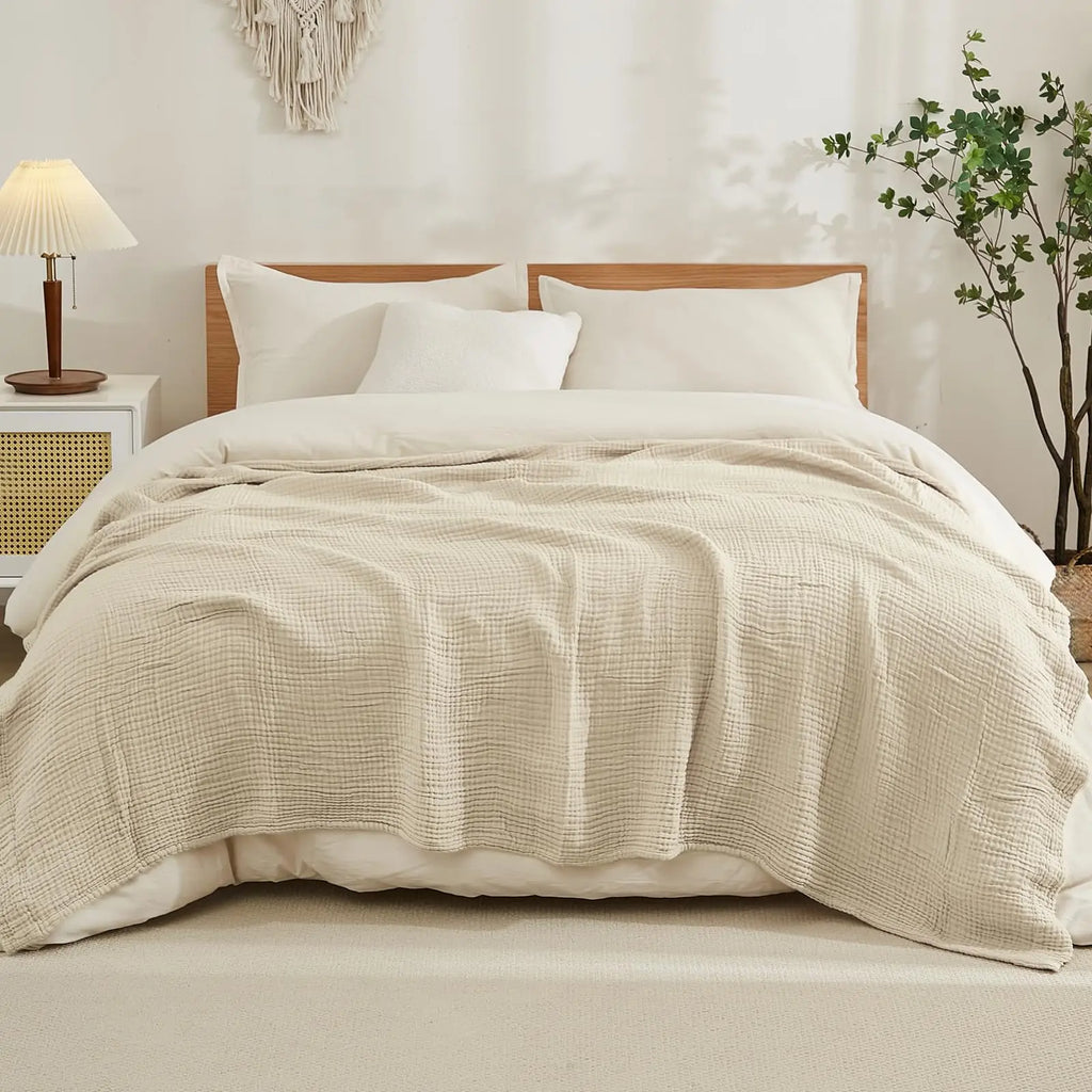 100% Cotton Blanket for Bed Soft Muslin Bed Blankets, Lightweight Breathable Bedspread Coverlet All Season Gauze Throw Blanket