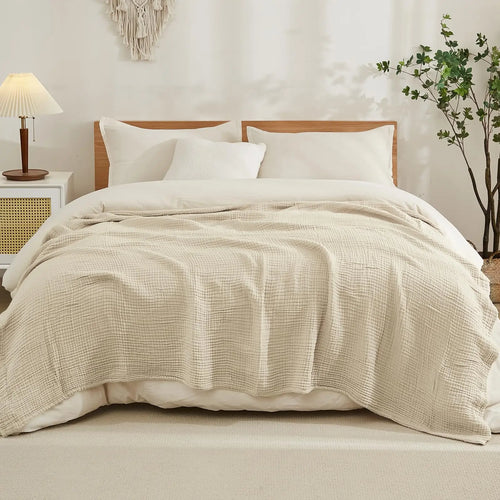 100% Cotton Blanket for Bed Soft Muslin Bed Blankets, Lightweight Breathable Bedspread Coverlet All Season Gauze Throw Blanket