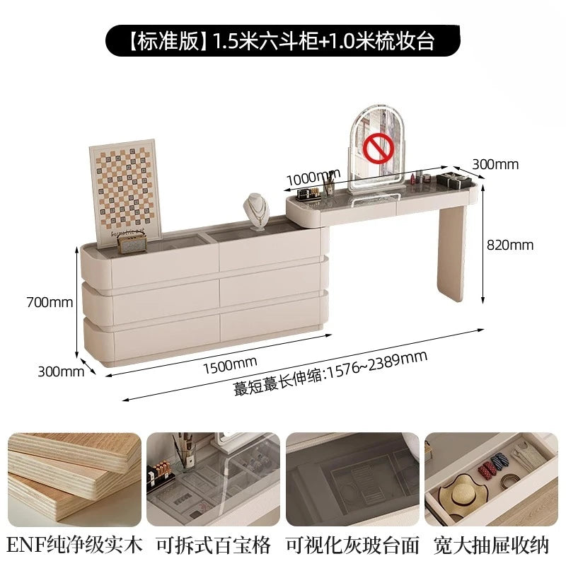 Bedroom integrated very narrow flip retractable storage cream wind French bedside cabinet