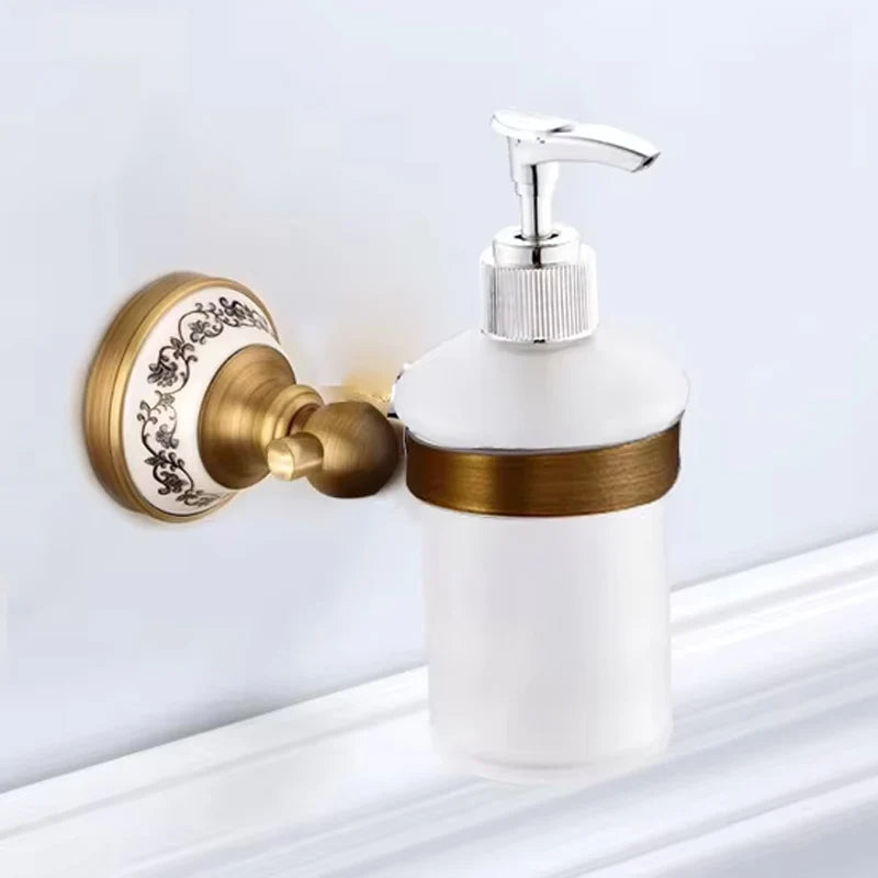 Antique Brushed Solid Brass Bathroom Accessories Sets European Porcelain Bathroom Hardware Sets Ceramic Retro Bathroom Products