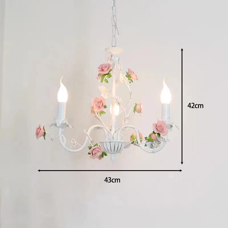 Bedroom Pastoral Rose French Chandelier Children's Room Wrought Iron Warm American Retro Princess Style Fresh Lamps