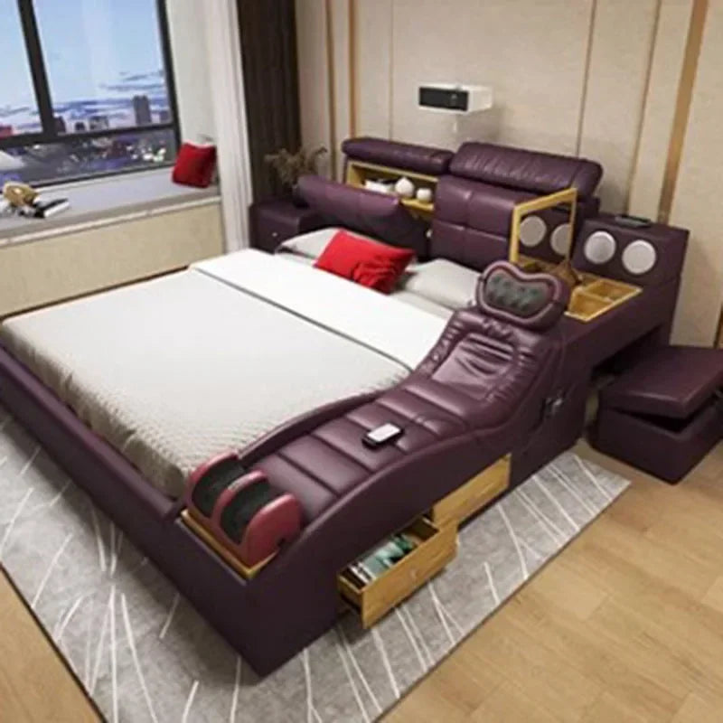 Master Girl Bedroom Double Bed Unique Queen Size Smart Multifunctional Double Bed Salon Modern Cama Matrimonial Room Furniture