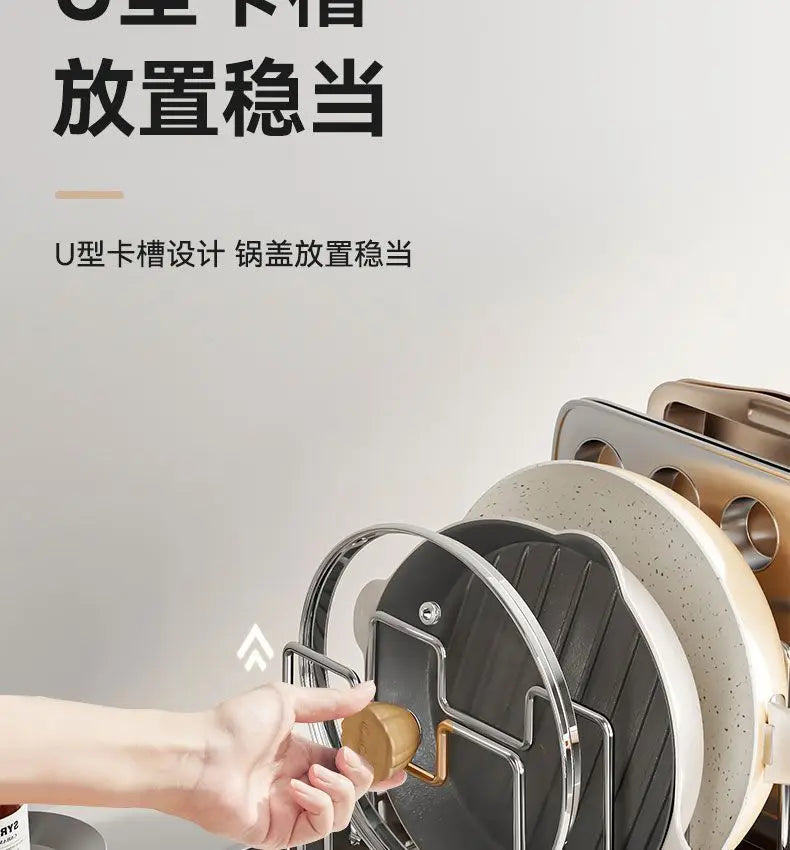 Kitchen Pot Lid Rack Countertop Organizer Cookware Storage