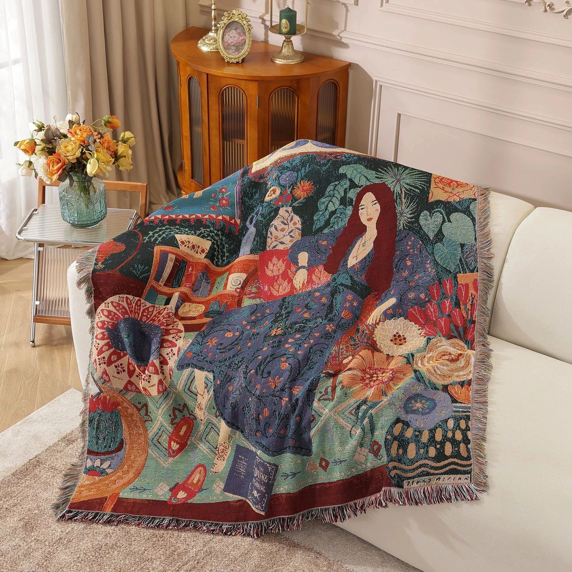 Nordic Style Artist Blankets for Beds Retro Art Bedroom Decoration Tapestry Leisure Ladies Picnic Blanket Outdoor Camping Mat