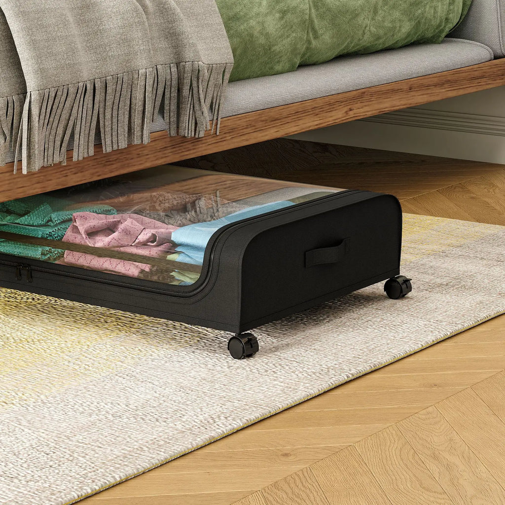 Bed Bottom Storage Box with Wheels Underbed Dust-Proof Organizer for Clothes Shoes Home Bedroom Simple Design Rolling Drawer