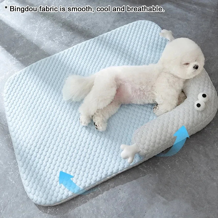 Dog Cooling Bed Mat Big Eyed Monster Cartoon Breathable Soft Ice Silk Sleeping Pad for Cat Moistureproof Cushion Matress Nonslip