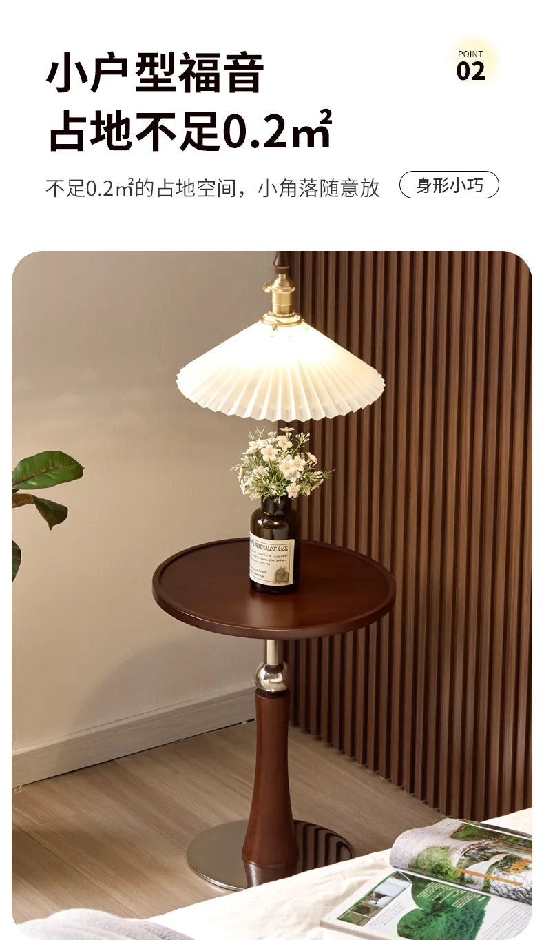 Living Room Sofa Solid Wood Edge Few Designer Light Side Table Luxury Stainless Steel Base Simple Round Small Coffee End Tables