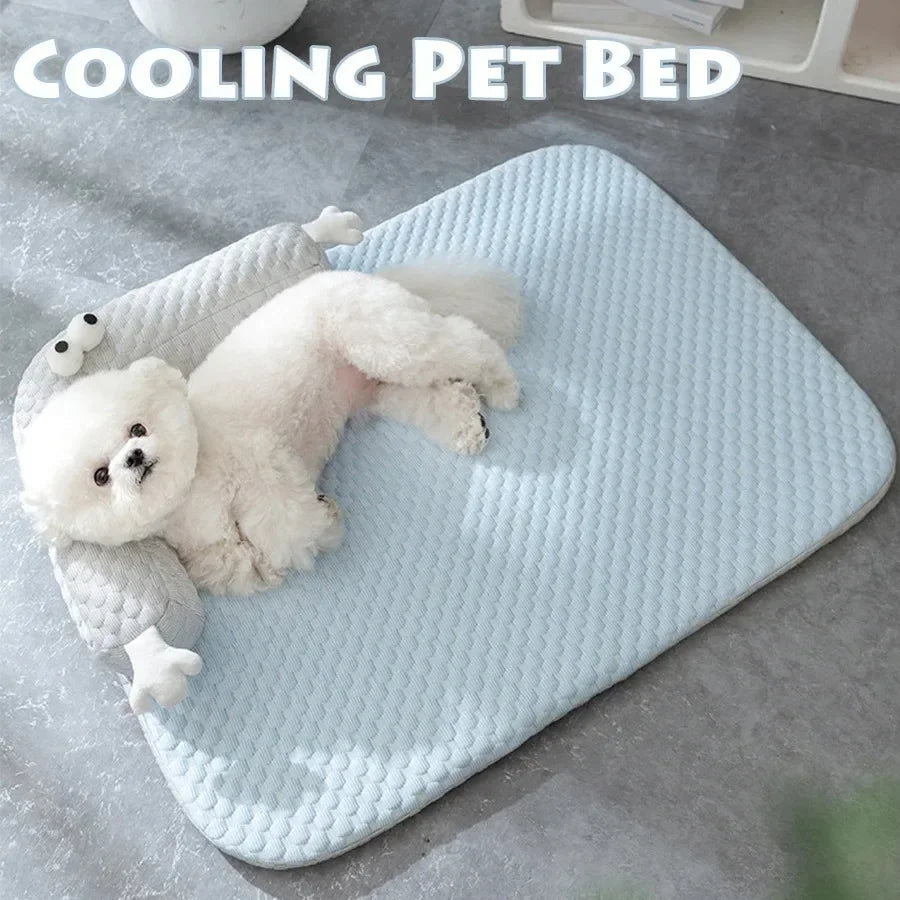 Dog Cooling Bed Mat Big Eyed Monster Cartoon Breathable Soft Ice Silk Sleeping Pad for Cat Moistureproof Cushion Matress Nonslip