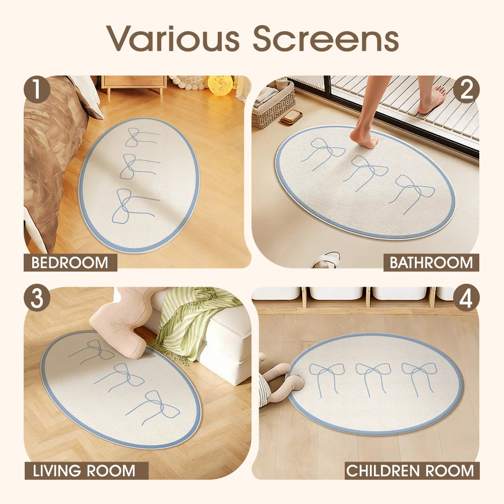 Bathroom Mat Bow Carpet Faux Cashmere Bedroom Bedside Bathroom Mat Moisture-Absorbing Floor Mat Door Floor Mat Round Carpet