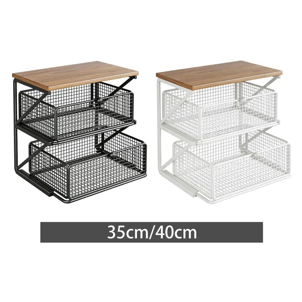 Kitchen Counter Shelf Organizer Ironwood Drawer Storage Rack Coffee Accessories Station for Room and Pantry