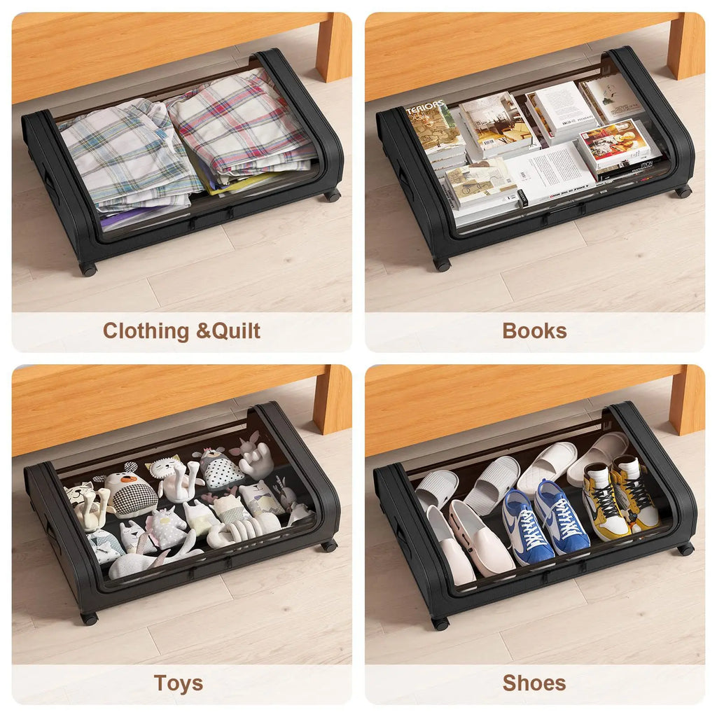 Bed Bottom Storage Box with Wheels Underbed Dust-Proof Organizer for Clothes Shoes Home Bedroom Simple Design Rolling Drawer