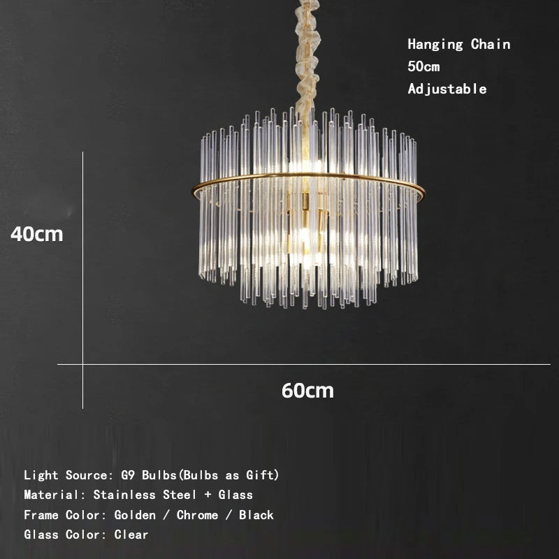 Living Room Ceiling Chandeliers Glass Rods Lamp Round Lighting Fixtures Modern Home Luxury Lustre Foyer Big Hanging Light Gold