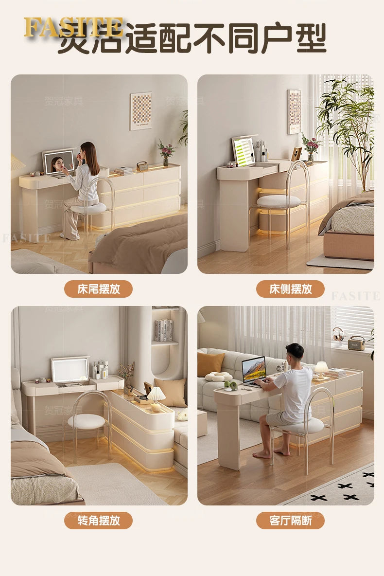 Bedroom integrated very narrow flip retractable storage cream wind French bedside cabinet