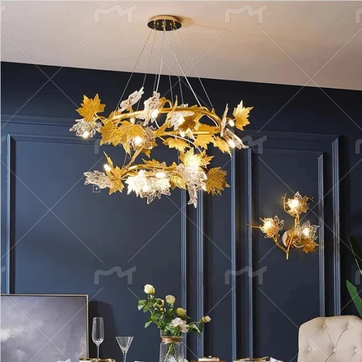 Modern Living Room Maple Leaf Crystal Chandelier Atmosphere High-end Designer Living Room Dining Room Bedroom Light