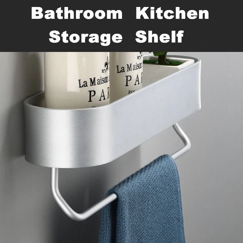 Black Bathroom Shelf Shower Basket Kitchen Storage Rack With Towel Bar Cosmetics Wall Shelves Bathroom Accessories