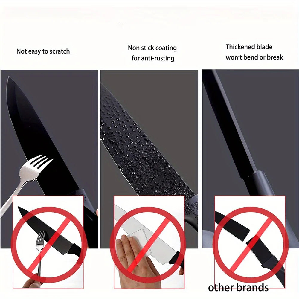 Kitchen knife 7-piece set, black professional stainless steel chef's knife with holder set home rust-proof and sharp meat cutter