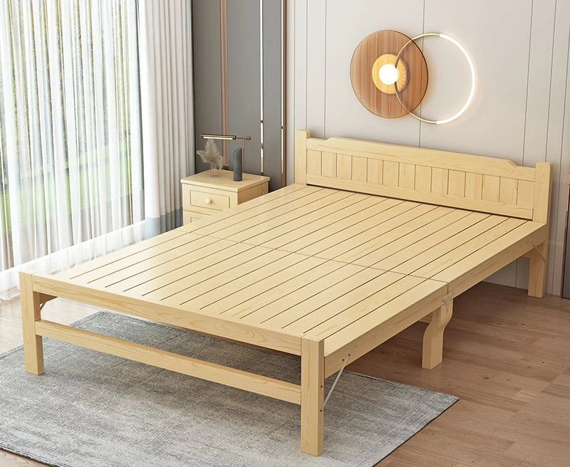 Home Bedroom Solid Wood Folding Bed for Small Apartments Rent Guest Personal Double Bed Compact Space Saving Design