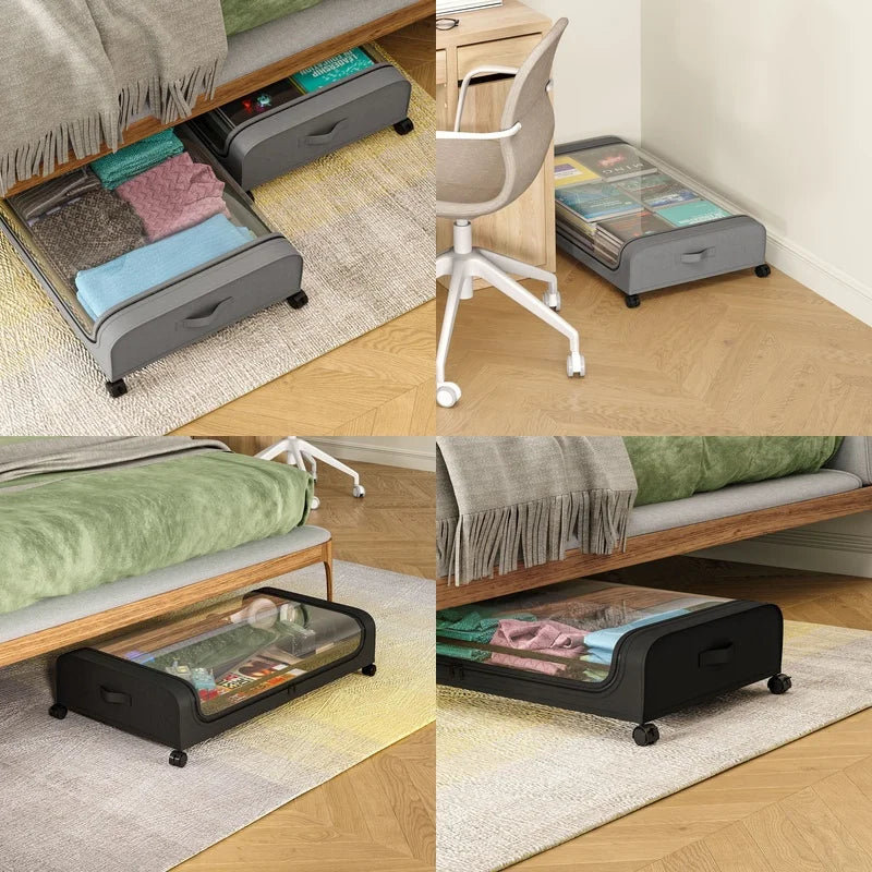 Bed Bottom Storage Box with Wheels Underbed Dust-Proof Organizer for Clothes Shoes Home Bedroom Simple Design Rolling Drawer