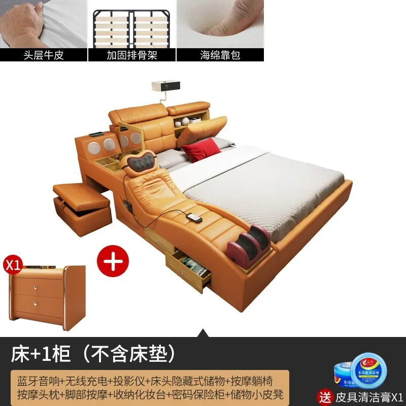 Master Girl Bedroom Double Bed Unique Queen Size Smart Multifunctional Double Bed Salon Modern Cama Matrimonial Room Furniture