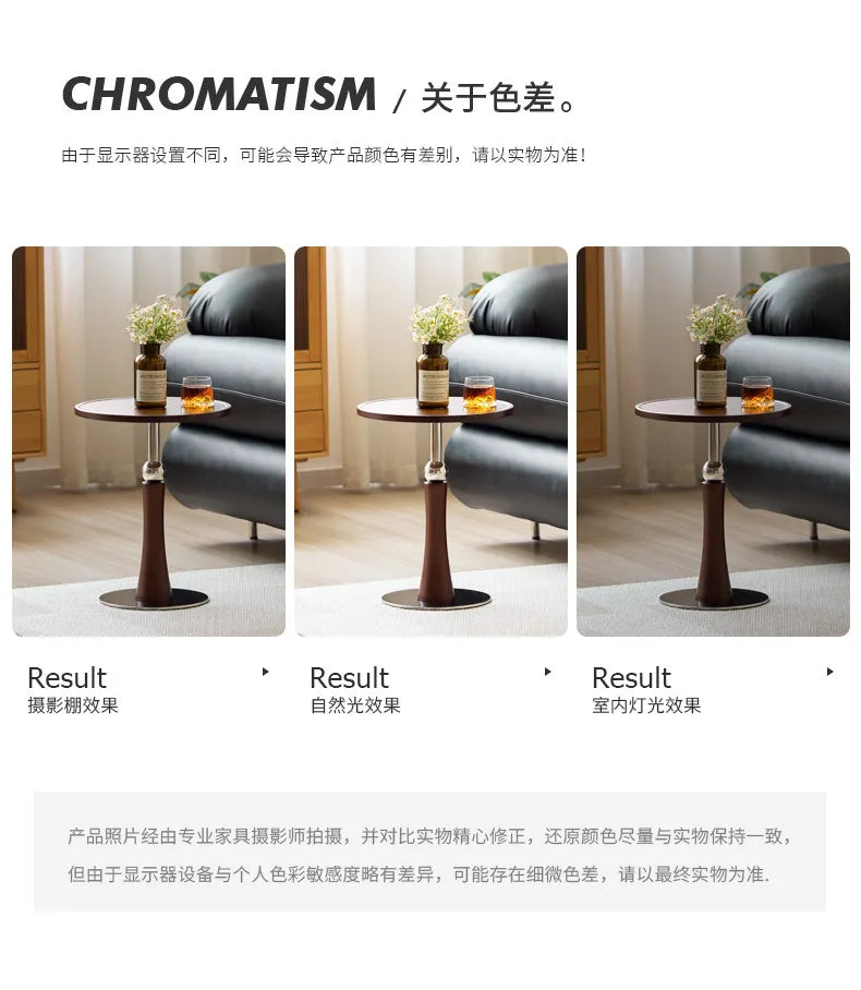 Living Room Sofa Solid Wood Edge Few Designer Light Side Table Luxury Stainless Steel Base Simple Round Small Coffee End Tables
