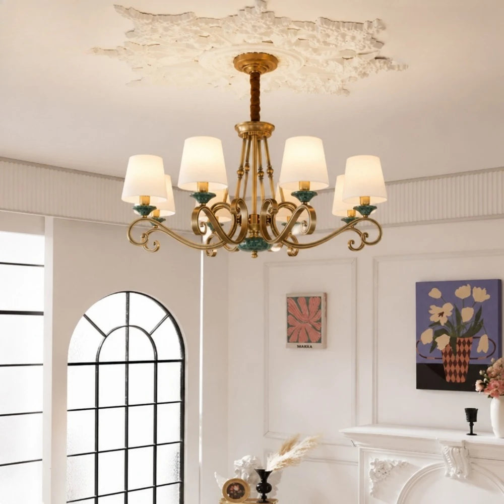 American Simple Country Living Room Bedroom Lighting Simple Pastoral Villa Hall Dining Room Light Marble All Copper Chandelier