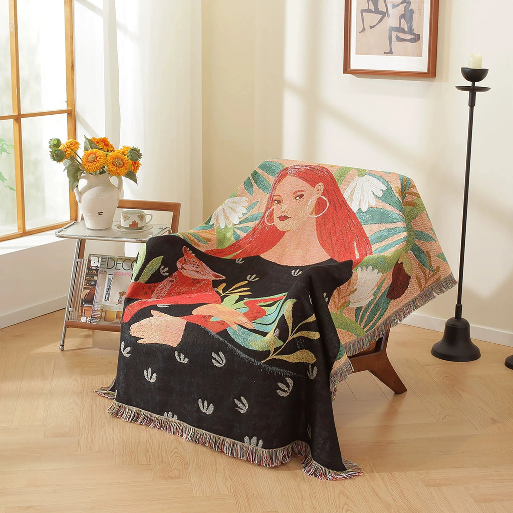 Nordic Style Artist Blankets for Beds Retro Art Bedroom Decoration Tapestry Leisure Ladies Picnic Blanket Outdoor Camping Mat