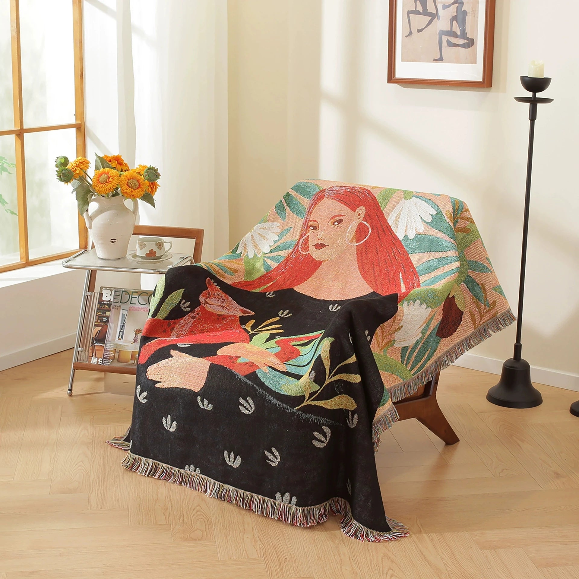 Nordic Style Artist Blankets for Beds Retro Art Bedroom Decoration Tapestry Leisure Ladies Picnic Blanket Outdoor Camping Mat