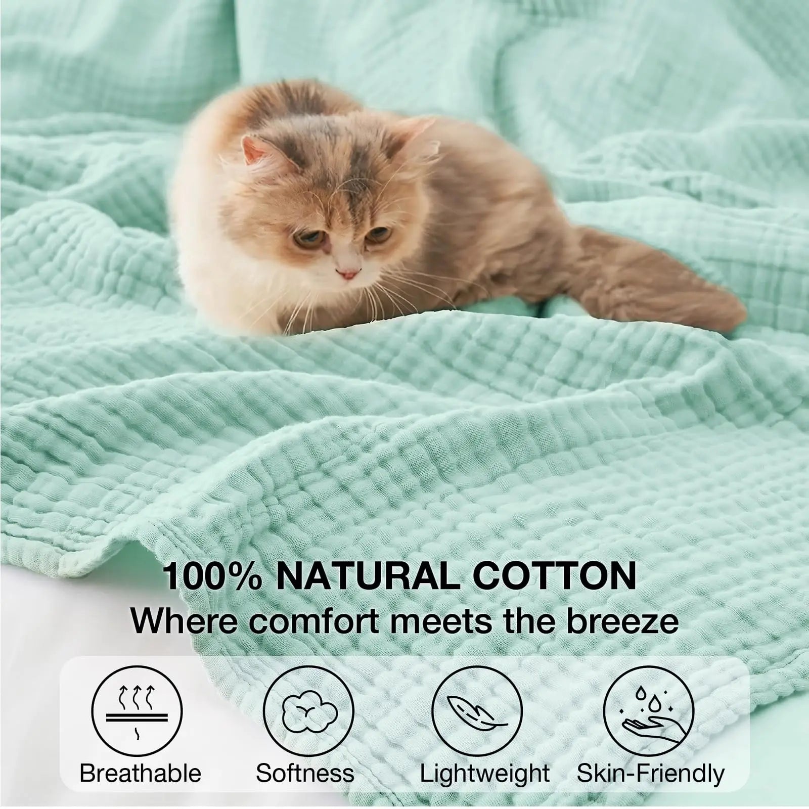 100% Cotton Blanket for Bed Soft Muslin Bed Blankets, Lightweight Breathable Bedspread Coverlet All Season Gauze Throw Blanket