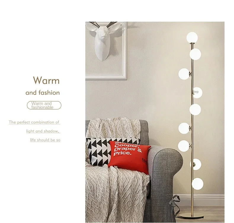 Living room Floor Lamp Magic Beans Glass Round Ball Bedside Standing Light H165cm 9 Heads Lighting Fixture for Home Indoor Decor