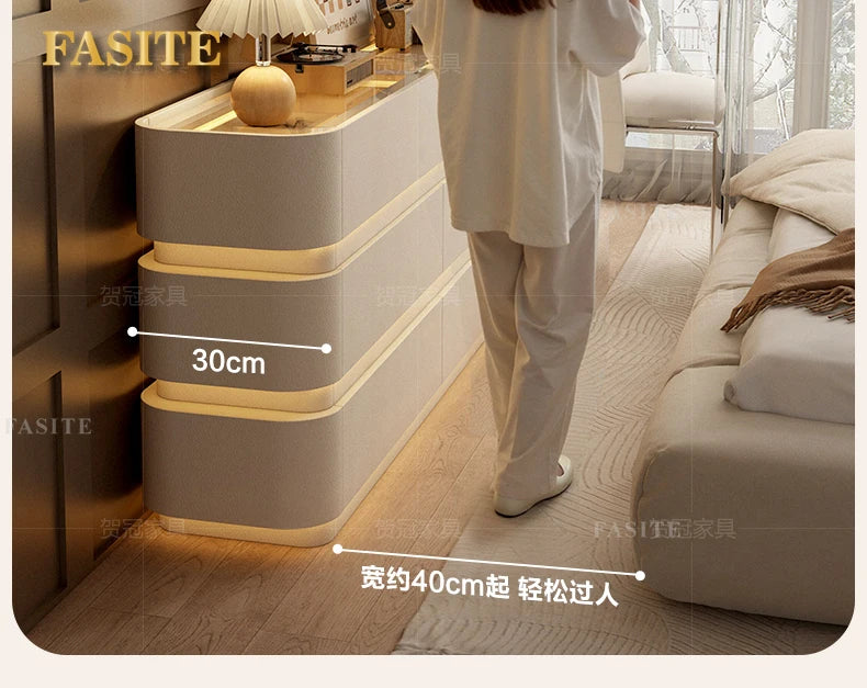 Bedroom integrated very narrow flip retractable storage cream wind French bedside cabinet