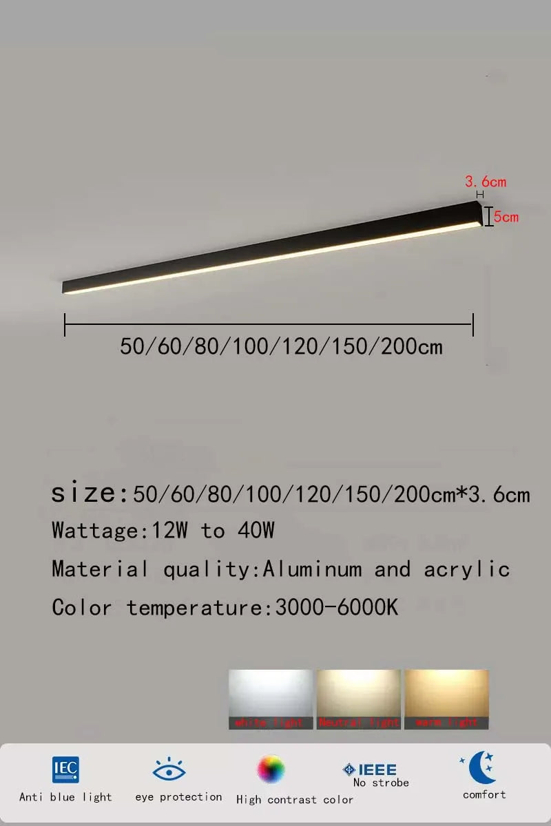 Minimalist Living Room, Bedroom, Balcony, No Main Light, Background Wall Lighting, Long Strip Exposed Linear LED Ceiling Light