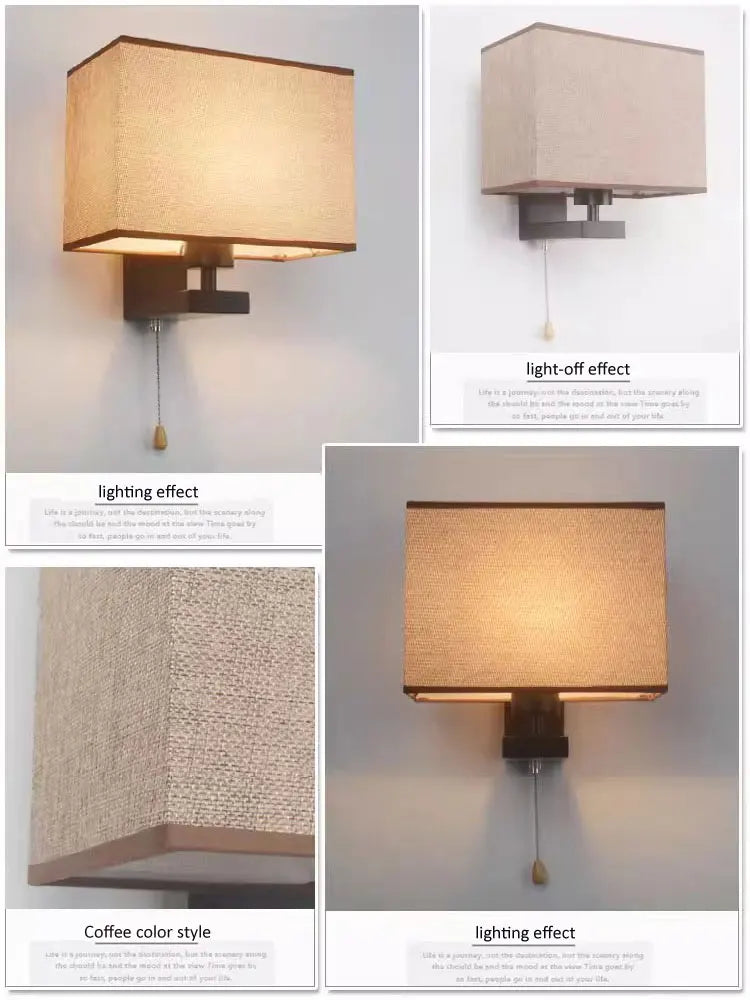 Bedroom Wall Lamp Fabric New Chinese Bedside Lamp Modern Simple Corridor Hotel Room With Cable Switch Light European Wall Sconce