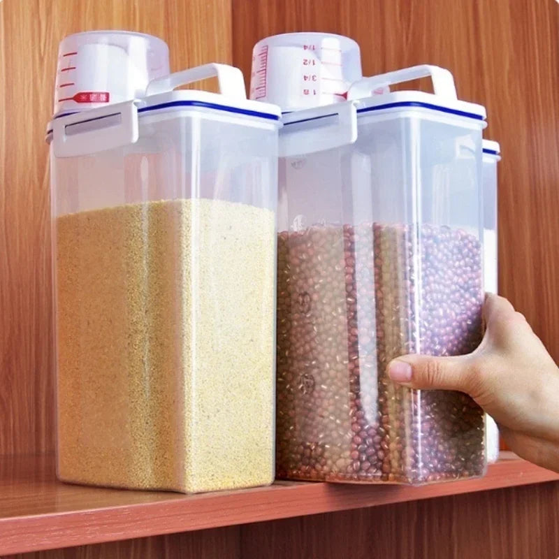 Kitchen Cereals Storage Box Home Kitchen Transparent Plastic PP Food Container Rice and Flour Storage Box With Measuring Cup