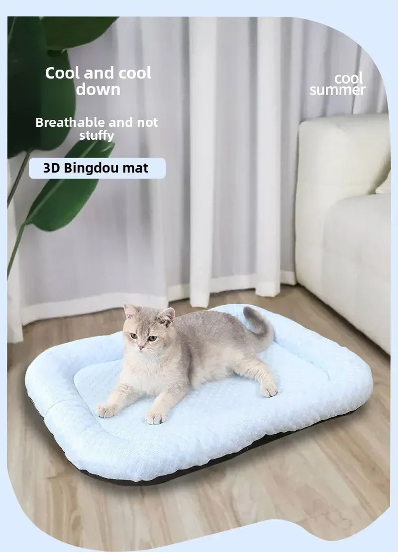 Dog Cooling Bed Mat Big Eyed Monster Cartoon Breathable Soft Ice Silk Sleeping Pad for Cat Moistureproof Cushion Matress Nonslip