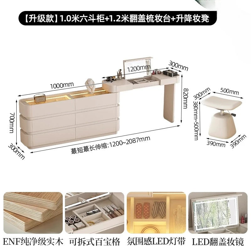 Bedroom integrated very narrow flip retractable storage cream wind French bedside cabinet