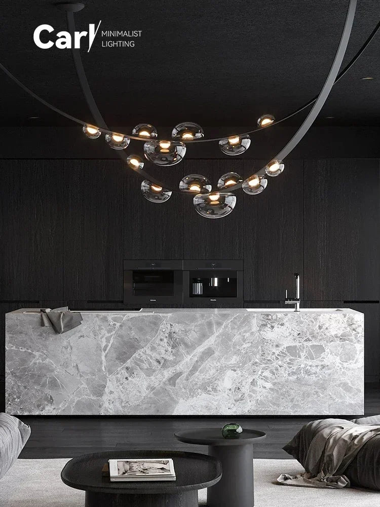 Modern Minimalist Living Room Belt Ceiling Chandelier Creative Villa Restaurant Bar Designer Leather Home Decorative Lights
